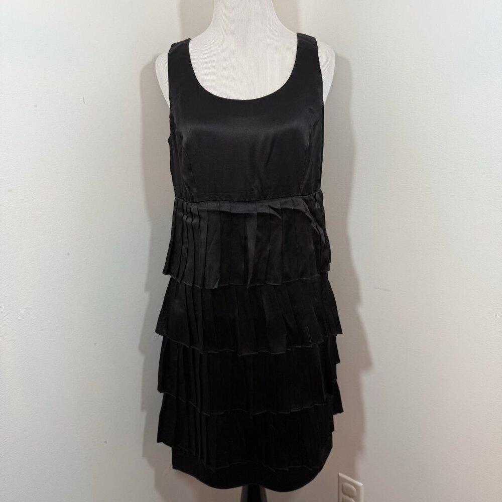 ABAETÉ Black Dress Size 8 100% Silk Tiered Ruffle Hem LBD Flapper 30’s